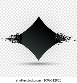 Black blasting banners. Square shape fracture with garbage isolated on a plaid background. Abstract black explosion. Geometric background. Vector illustration
