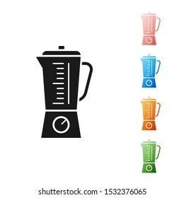 Black Blender icon isolated on white background. Kitchen electric stationary blender with bowl. Cooking smoothies, cocktail or juice. Set icons colorful. Vector Illustration