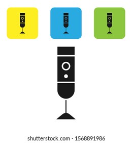 Black Blender icon isolated on white background. Kitchen electric stationary blender with bowl. Cooking smoothies, cocktail or juice. Set icons colorful square buttons. Vector Illustration