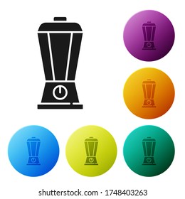 Black Blender icon isolated on white background. Kitchen electric stationary blender with bowl. Cooking smoothies, cocktail or juice. Set icons in color circle buttons. Vector