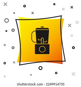 Black Blender icon isolated on white background. Kitchen electric stationary blender with bowl. Cooking smoothies, cocktail or juice. Yellow square button. Vector Illustration