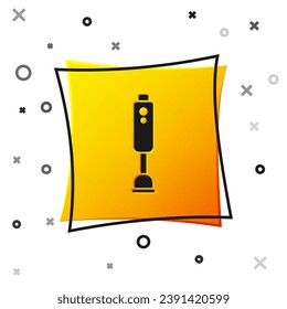 Black Blender icon isolated on white background. Kitchen electric stationary blender with bowl. Cooking smoothies, cocktail or juice. Yellow square button. Vector