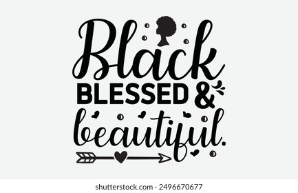 Black blessed and beautiful - Adorable vector banner with a girl and pink paper hearts, symbolizing love. Set against a white background, this design is perfect for greeting cards, mugs, and various 