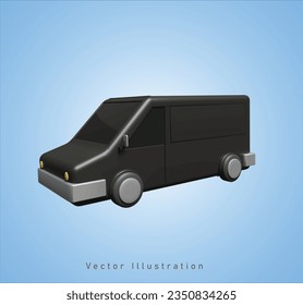 black blind van car in 3d vector illustration