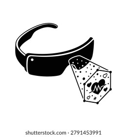 A black blindfold with a dice on a white background