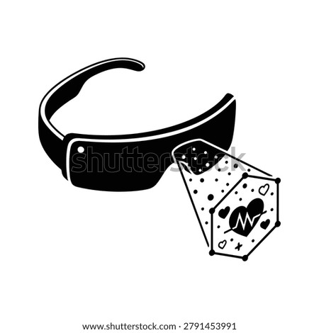A black blindfold with a dice on a white background