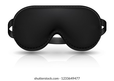 Black Blindfold. Realistic Sleeping Mask For Plane Relax. Cover On Eyes Vector Illustration