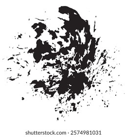 black blob made of chaotic different drops placed in chaotic order, for various designs or patterns