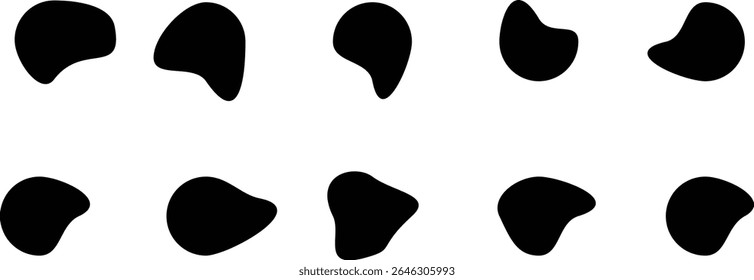 Ícone de formas de bolha preta. formas orgânicas abstratas. Líquido abstrato aleatório. preto orgânico formas manchas irregulares. coleção borrada. mancha de tinta e símbolo de seixo
