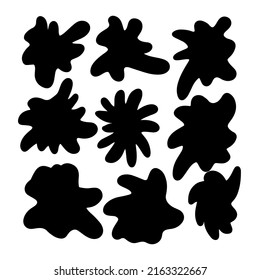 Black Blob Shapes Set. Spot Collection For Decorations And Frames, Messy Splatter Of Ooze And Paint. Isolated Vector Illustrations.