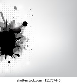 Black Blob And Stars, Isolated On Grey Background, Vector Illustration