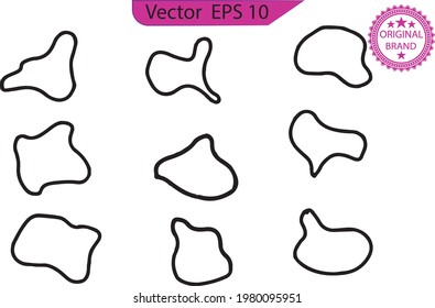 Black blobs of irregular shape. Abstract blotch, inkblot and pebble silhouettes, minimal elements bubble set. Set of abstract organic shapes.