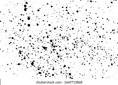 Black blobs isolated on white. Ink splash. Brushes droplets. Grainy texture background. Digitally generated image. Vector illustration, EPS 10.