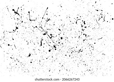Black blobs isolated on white. Ink splash. Brushes droplets. Grainy texture background. Digitally generated image. Vector illustration, EPS 10.