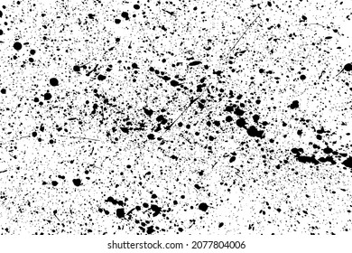 Black blobs isolated on white. Ink splash. Brushes droplets. Grainy texture background. Digitally generated image. Vector illustration, EPS 10.