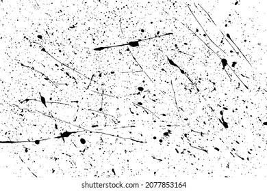 Black blobs isolated on white. Ink splash. Brushes droplets. Grainy texture background. Digitally generated image. Vector illustration, EPS 10.