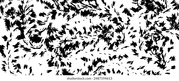 Black blobs isolated on white. Ink splash. Brushes droplets. Grainy texture background. Digitally generated image. Vector illustration, EPS 10.
