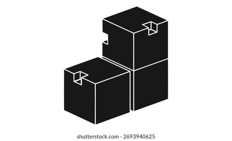 A black block icon isolated on a white background. It represents construction, building, and modular design. Perfect for architectural and industrial projects.