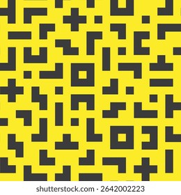 Black block line memphis seamless pattern in yellow background