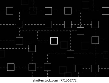 Black blockchain geometric background, blocks and squares and lines, transaction of cryptocurrency