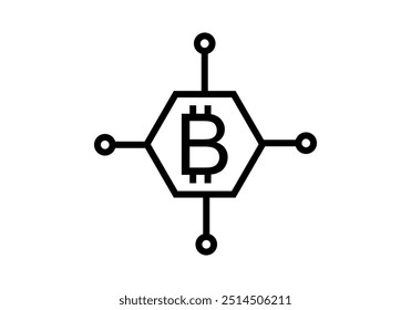 Ícone de blockchain preto com bitcoin encadeado