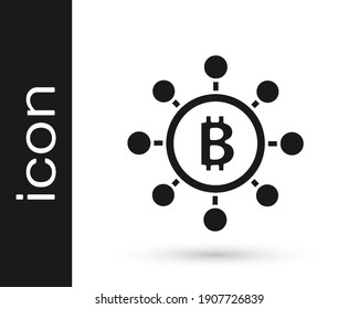 Tecnología Black Blockchain Icono de bitcoin aislado en fondo blanco. Resumen del negocio de la tecnología de redes de cadenas de bloques geométricos.  Vector