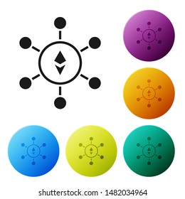 Black Blockchain technology Ethereum ETH icon isolated on white background. Abstract geometric block chain network technology business. Set icons colorful circle buttons. Vector Illustration