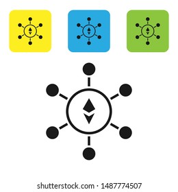 Black Blockchain technology Ethereum ETH icon isolated on white background. Abstract geometric block chain network technology business. Set icons colorful square buttons. Vector Illustration