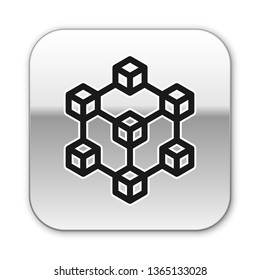 Black Blockchain technology icon isolated on white background. Cryptocurrency data sign. Abstract geometric block chain network technology business. Silver square button. Vector Illustration