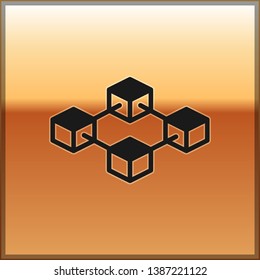 Black Blockchain technology icon isolated on gold background. Cryptocurrency data sign. Abstract geometric block chain network technology business. Vector Illustration