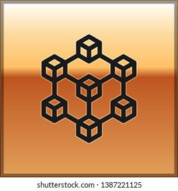 Black Blockchain technology icon isolated on gold background. Cryptocurrency data sign. Abstract geometric block chain network technology business. Vector Illustration