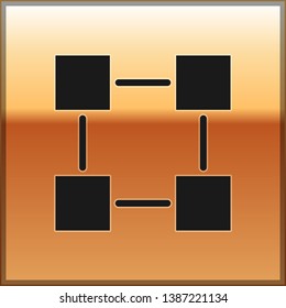 Black Blockchain technology icon isolated on gold background. Cryptocurrency data sign. Abstract geometric block chain network technology business. Vector Illustration