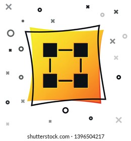 Black Blockchain technology icon isolated on white background. Cryptocurrency data sign. Abstract geometric block chain network technology business. Yellow square button. Vector Illustration