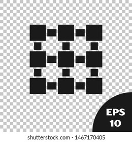 Black Blockchain technology icon isolated on transparent background. Cryptocurrency data. Abstract geometric block chain network technology business.  Vector Illustration