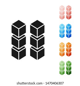 Black Blockchain technology icon isolated on white background. Cryptocurrency data. Abstract geometric block chain network technology business. Set icons colorful. Vector Illustration