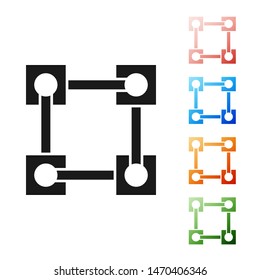 Black Blockchain technology icon isolated on white background. Cryptocurrency data. Abstract geometric block chain network technology business. Set icons colorful. Vector Illustration
