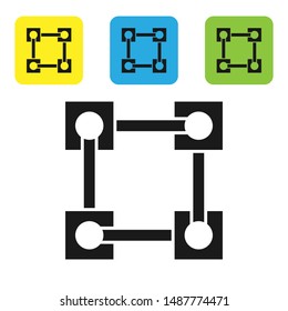 Black Blockchain technology icon isolated on white background. Cryptocurrency data. Abstract geometric block chain network technology business. Set icons colorful square buttons. Vector Illustration