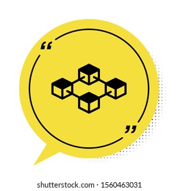 Black Blockchain technology icon isolated on white background. Cryptocurrency data. Abstract geometric block chain network technology business. Yellow speech bubble symbol. Vector Illustration