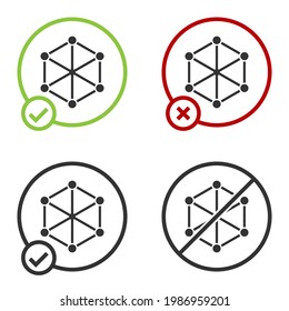 Black Blockchain technology icon isolated on white background. Cryptocurrency data. Abstract geometric block chain network technology business. Circle button. Vector