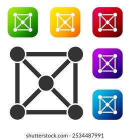 Icono negro de la tecnología Blockchain aislado en el fondo blanco. Datos de criptomonedas. Abstractas negocio de tecnología de red de bloques geométricos. Establezca los íconos en Botones cuadrados de color. Vector