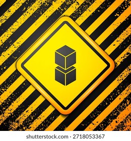 Icono negro de la tecnología Blockchain aislado en fondo amarillo. Datos de criptomonedas. Abstractas negocio de tecnología de red de bloques geométricos. Señal de advertencia. Vector