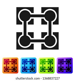 Black Blockchain technology icon on white background. Cryptocurrency data sign. Abstract geometric block chain network technology business. Set icon in color square buttons. Vector Illustration