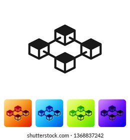 Black Blockchain technology icon on white background. Cryptocurrency data sign. Abstract geometric block chain network technology business. Set icon in color square buttons. Vector Illustration