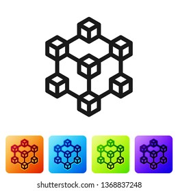 Black Blockchain technology icon on white background. Cryptocurrency data sign. Abstract geometric block chain network technology business. Set icon in color square buttons. Vector Illustration