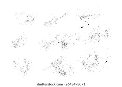 Black blood drip isolated vector set of paint brush stroke splash background design. Ink black brush stroke distressed grunge texture