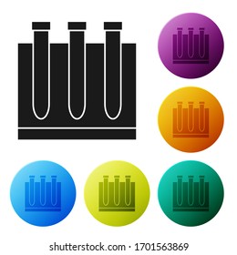 Schwarzer Bluttest und Virus-Molekül Coronavirus Symbol einzeln auf weißem Hintergrund. Coronavirus, COVID-19. 2019-nCoV Symbole in den Farbkreisknöpfen einstellen. Vektorillustration-Illustration