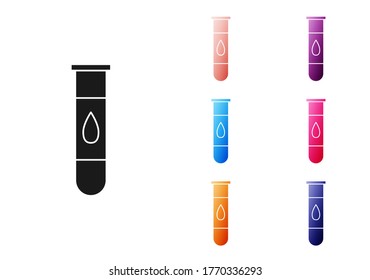 Black Blood test and virus molecule coronavirus icon isolated on white background. Coronavirus, COVID-19. 2019-nCoV. Set icons colorful. Vector Illustration