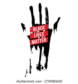 Black Bloody Hand, Design Concept For Stand Against Racial Injustice. Protest Banner About The Human Rights Of Black People. Logo, Poster Or Sticker Against Racism On White Background