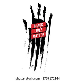 Black Bloody Hand, Design Concept For Stand Against Racial Injustice. Protest Banner About The Human Rights Of Black People. Logo, Poster Or Sticker Against Racism And Police Abuse On White