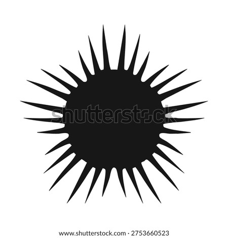 Black blotch, spot with Sharp edges. Abstract Silhouette of round ball of fur. Unusual fill Blot figure for backdrop design. Strange symmetrical Form. Isolated on white background. Vector illustration